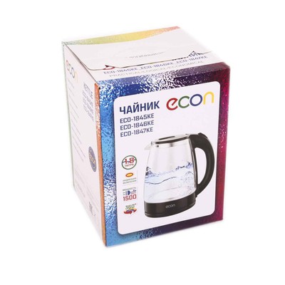 Чайник электрический Econ ECO-1846KE, 1500 Вт, стекло, 1.8 л, голубой