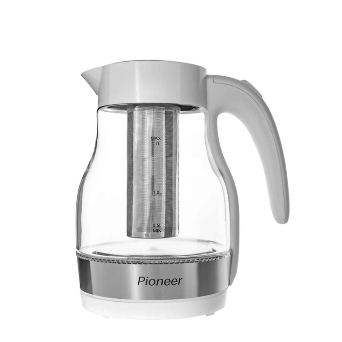 Чайник электрический Pioneer KE802G, стекло, 2200 Вт, 1.7 л, белый - фото 51335995