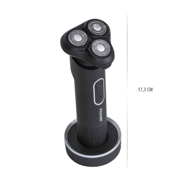 Электробритва Pioneer BS002, роторная, 3 головки, АКБ, серая - фото 51924439