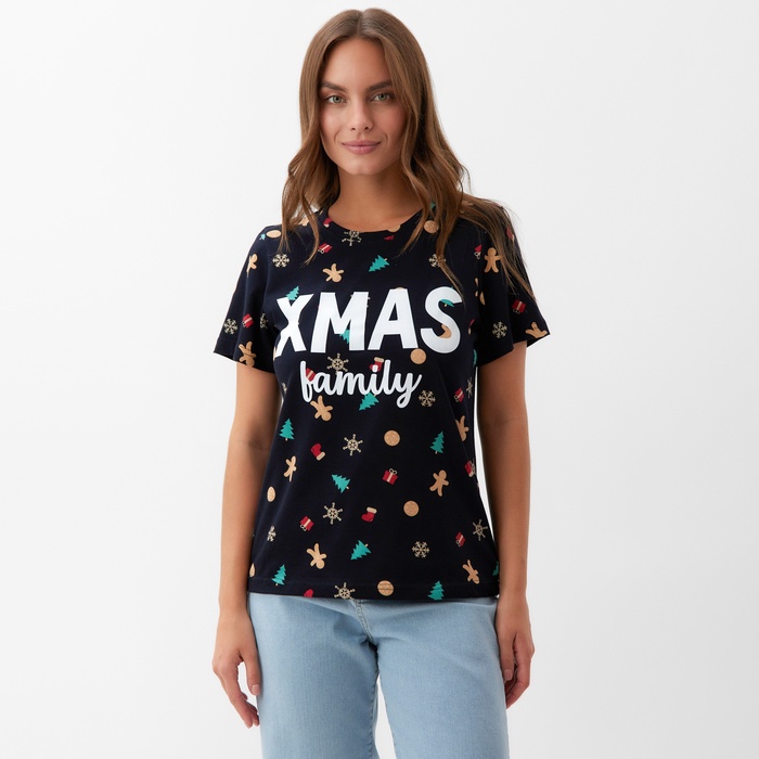 Футболка женская KAFTAN "Xmas family" размер 44-46, черный - Фото 1