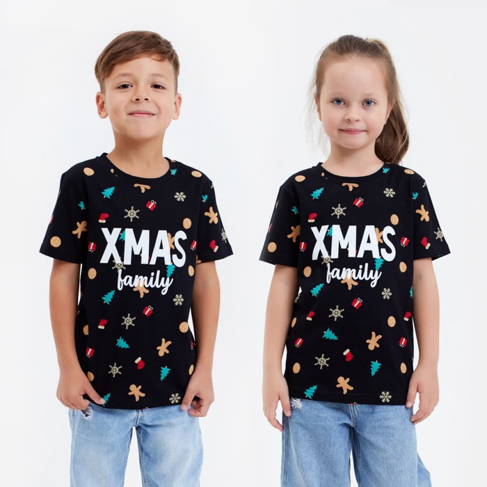 Футболка детская KAFTAN "Xmas family" , размер 32 (110-116), цвет чёрный - Фото 1