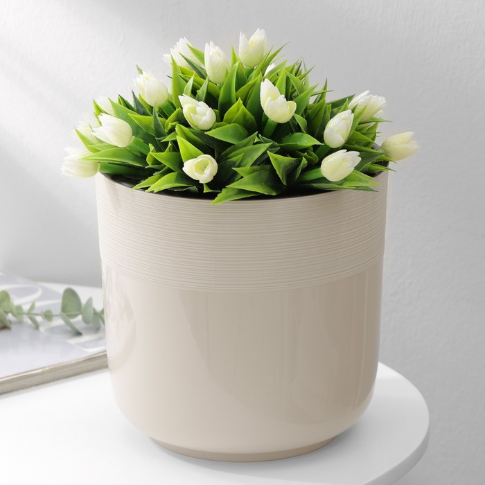 Кашпо для цветов со вставкой «Линель», 4.5 л, d=19 см, h=19 см, бежевое