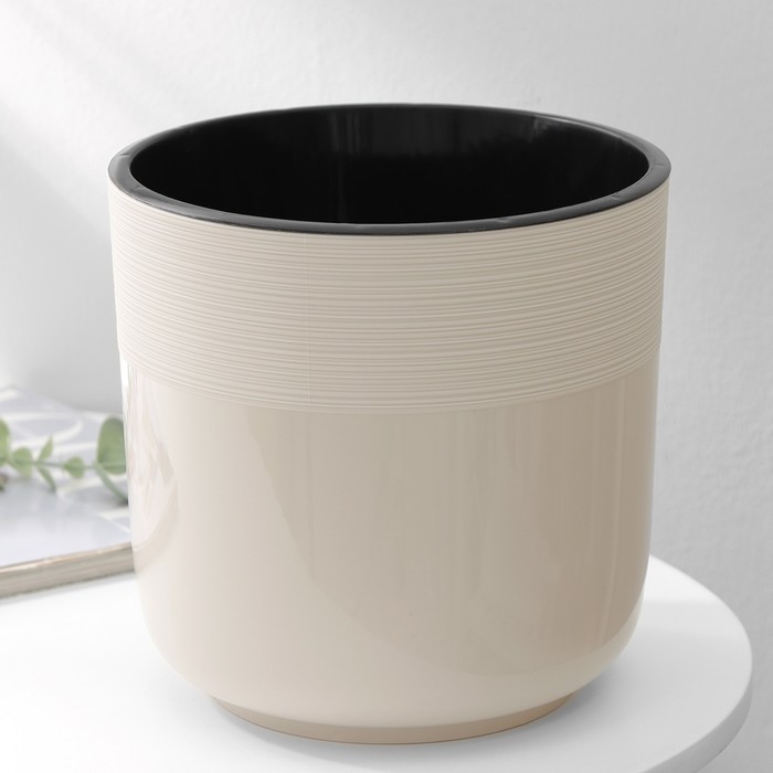 Кашпо для цветов со вставкой «Линель», 4.5 л, d=19 см, h=19 см, бежевое - Фото 1