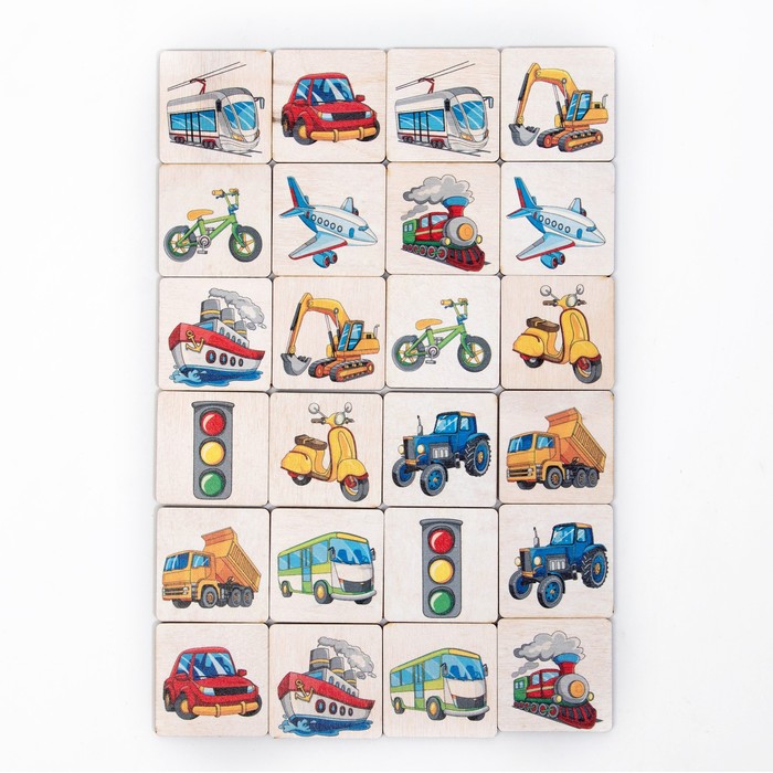 Мемори «Машины и транспорт» 24 деревянных элемента - фото 1907492436