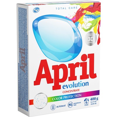 Стиральный порошок April Evolution, Color, Protection, автомат, для стирки цветного белья, 400 г