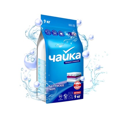 Стиральный порошок Чайка, «Балтийское море», универсальный, автомат, 9 кг