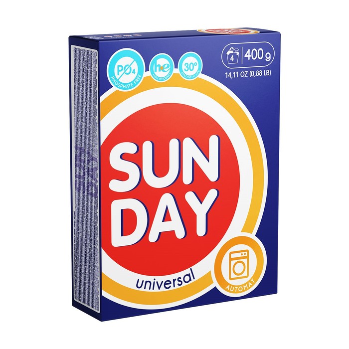 Стиральный порошок Sunday, универсальный, для автоматической стирки, 400 г - Фото 1