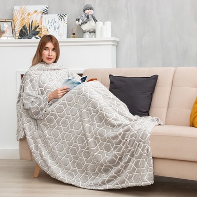 Плед с рукавами светящийся в темноте «Этель. Геометрия», 150×200 см, корал-флис