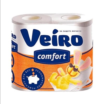 Туалетная бумага Veiro Comfort, с рисунком, 2 слоя, 4 рулона