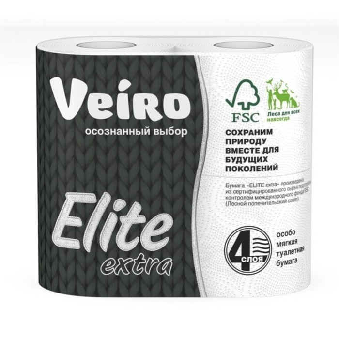 Туалетная бумага Veiro, Elite Extra, белая, 4 слоя, 4 рулона - Фото 1