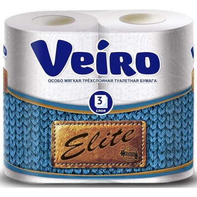 Туалетная бумага Veiro Elite, 3 слоя, 4 рулона, белая