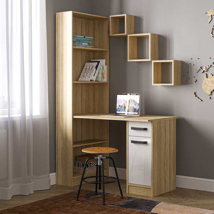 Стол письменный «Клик Мебель. СПЛ - 2», 1150×600×1828 мм, цвет дуб сонома/белый глянец - Фото 1