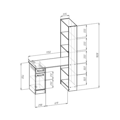 Стол письменный «СПЛ-2», 1150×600×1828 мм, цвет белый/белый глянец