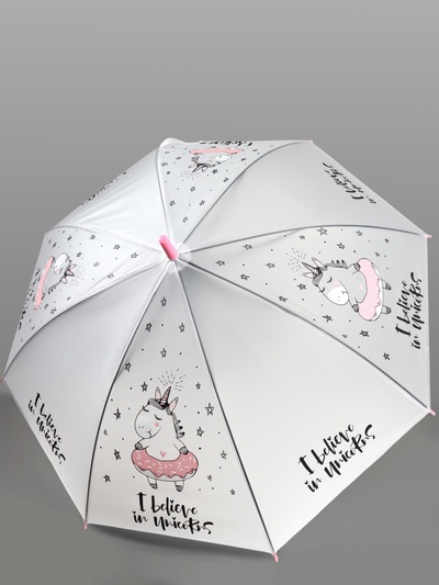 Зонт - трость детский «Единорог», полуавтоматический, 8 спиц, R=47/55 см, d=94 см, белый