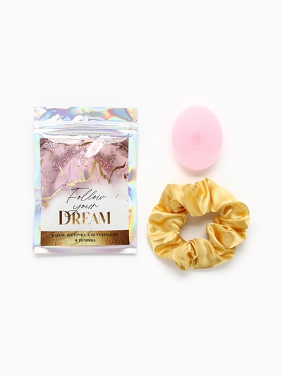 Массажёр для лица, спонж для умывания, резинка для волос Follow your dream, 10.5×15 см