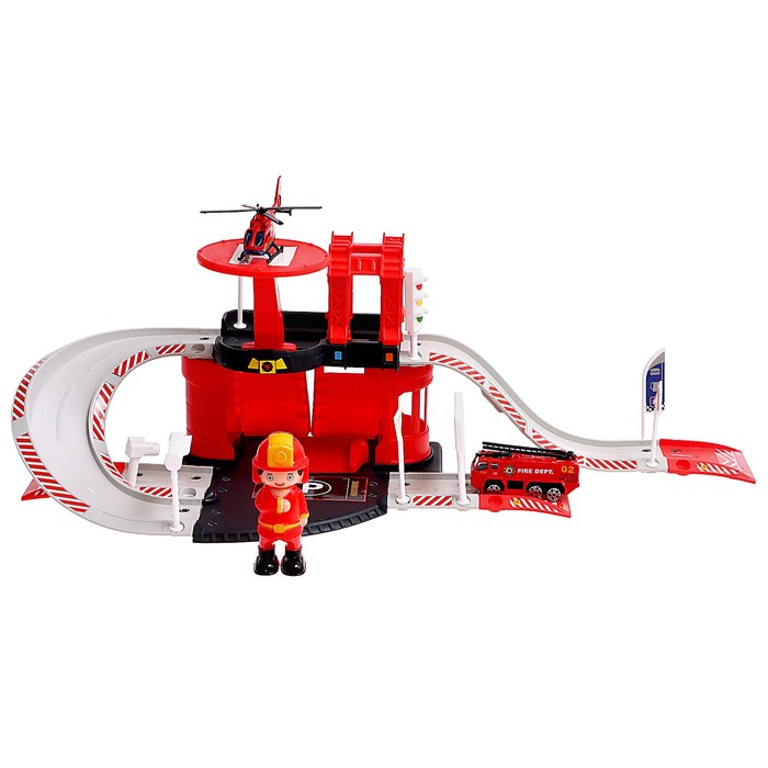 Парковка «Пожарная станция», с металлическими машинкой и вертолётом - фото 1907493672