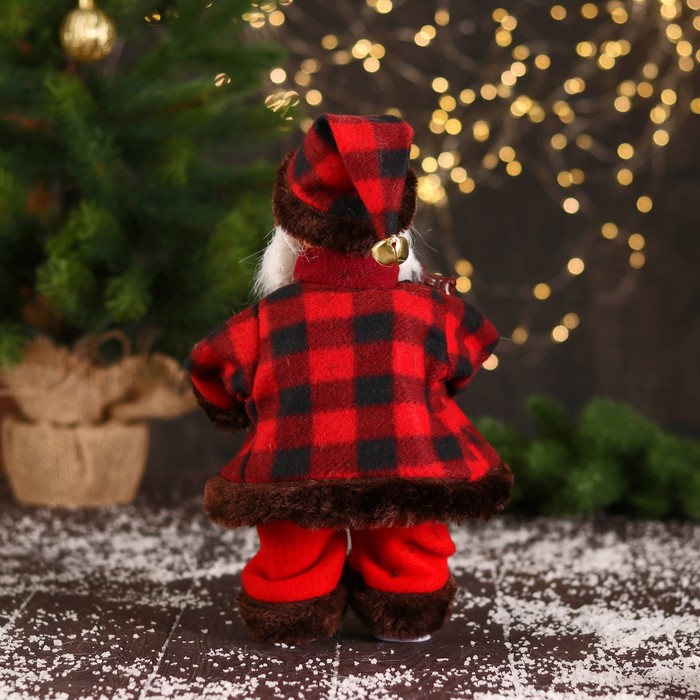 Дед Мороз "В полосатом свитере и с посохом" 27 см, двигается, красно-коричневый - фото 1908955508