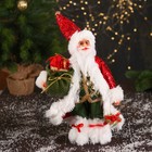 Дед Мороз "В блестящем костюмчике, с мешком и колокольчиками" 30 см, красно-зелёный - фото 9872819