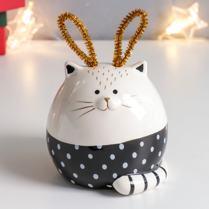 Сувенир керамика "Котик-пузанчик с золотыми ушками" 10,8х10,8х10,3 см - Фото 1