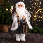 Дед Мороз "В свитере и меховых ботинках, с санками" 47 см, бело-серый - фото 318977935