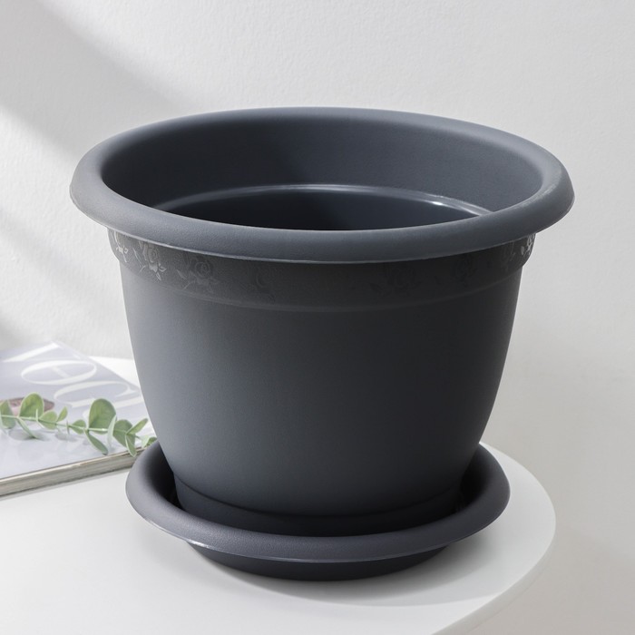 Горшок для цветов с поддоном «Борнео», 7.8 л, d=29 см, h=22.5 см, серый - Фото 1