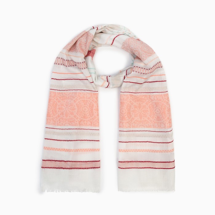 Палантин женский, цвет молочный/розовый, размер 68х175 см