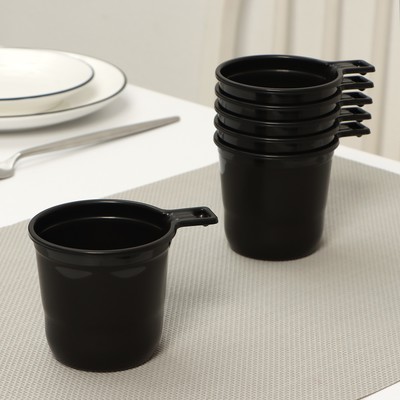 Чашки кофейные пластиковые одноразовые Не ЗАБЫЛИ! «Взбодрись», 200 мл, в наборе 6 шт, чёрные и коричневые с белым