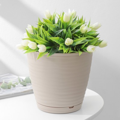 Горшок для цветов с поддоном Saffron, 2.6 л, d=17.6 см, h=16.2 см, пластиковый, бежевый