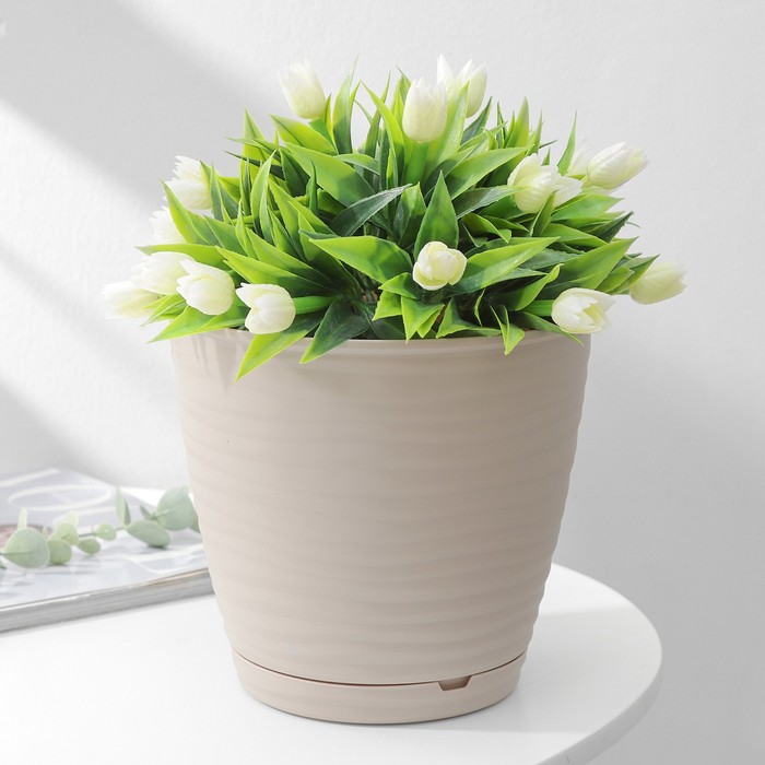 Горшок для цветов с поддоном Saffron, 2.6 л, d=17.6 см, h=16.2 см, пластиковый, бежевый - Фото 1