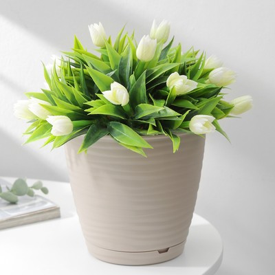 Горшок для цветов с поддоном Saffron, 1.5 л, d=14.6 см, h=13.5 см, пластиковый, бежевый