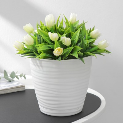 Горшок для цветов с поддоном Saffron, 1.5 л, d=14.6 см, h=13.5 см, пластиковый, белый