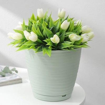 Горшок для цветов с поддоном Saffron, 1,5 л, d=14,6 см, h=13,5 см, цвет светло-зелёный