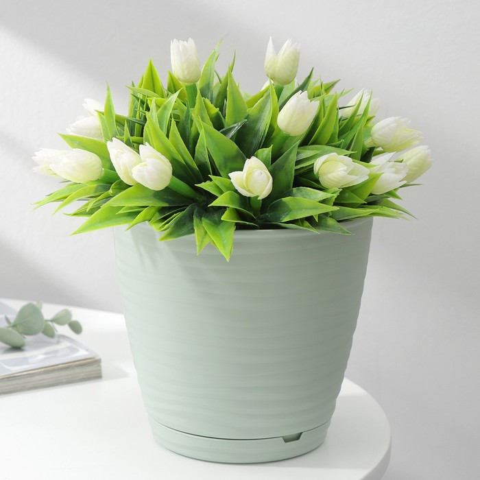 Горшок для цветов с поддоном Saffron, 1,5 л, d=14,6 см, h=13,5 см, цвет светло-зелёный - Фото 1