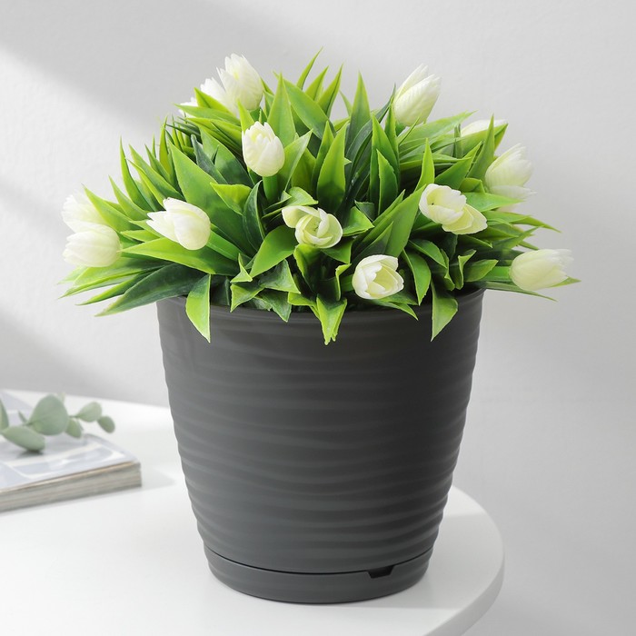 Горшок для цветов с поддоном Saffron, 1.5 л, d=14.6 см, h=13.5 см, пластиковый, серый - Фото 1
