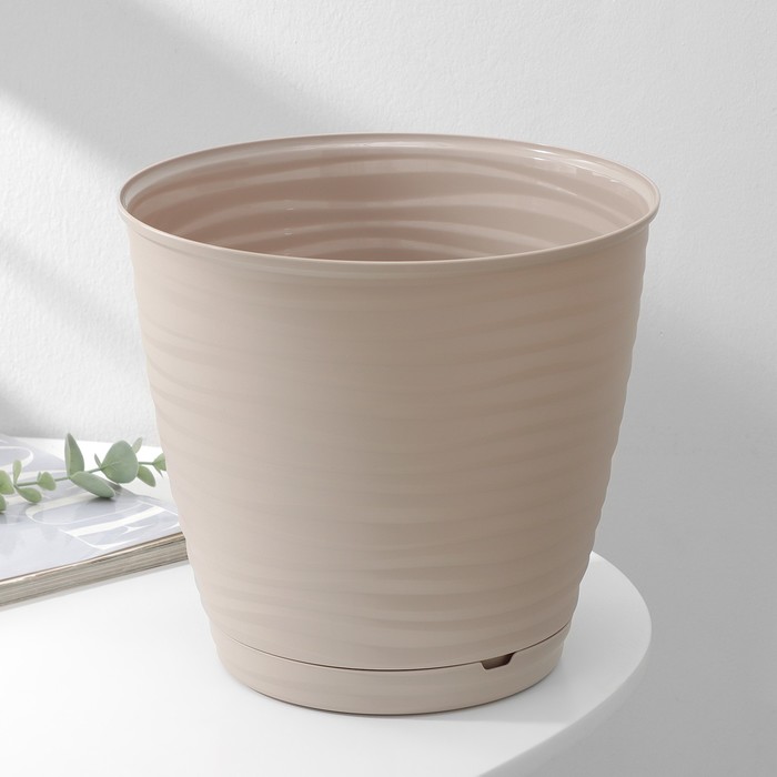Горшок для цветов с поддоном Saffron, 5.4 л, d=22.4 см, h=20.5 см, пластиковый, бежевый - Фото 1