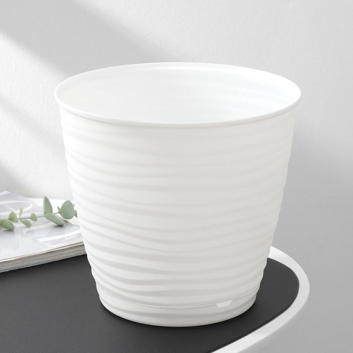 Горшок для цветов с поддоном Saffron, 5.4 л, d=22.4 см, h=20.5 см, пластиковый, белый - Фото 1