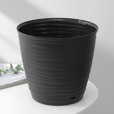 Горшок для цветов с поддоном Saffron, 5.4 л, d=22.4 см, h=20.5 см, пластиковый, серый