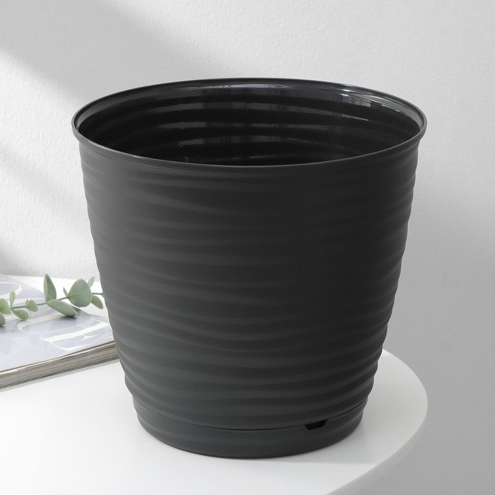 Горшок для цветов с поддоном Saffron, 5.4 л, d=22.4 см, h=20.5 см, пластиковый, серый - Фото 1