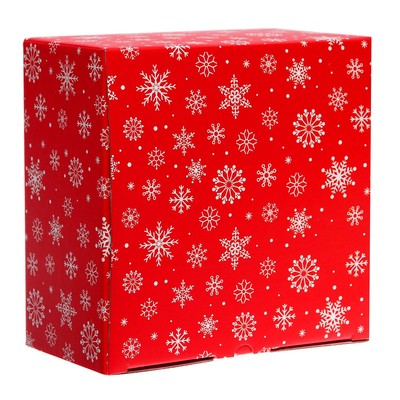 Коробка подарочная новогодняя «Снежинки», 21×21×11 см, красная
