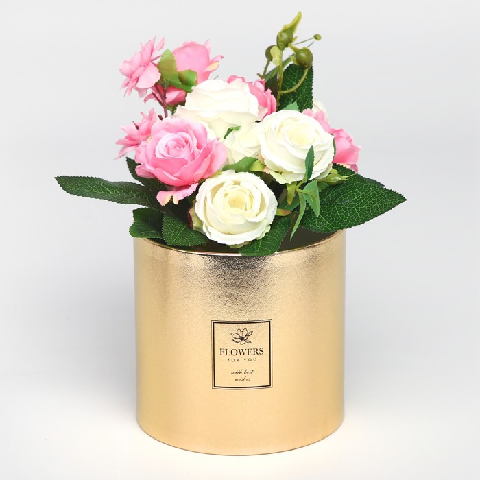 Шляпная коробка «Flowers», золотая, 15 х 15 см