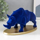 Сувенир полистоун "Синий носорог на подставке" флок 12,8х22,5х13,5 см - фото 9874917