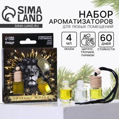 Ароматизаторы в машину новогодние «Хозяину жизни», цитрус, тропики, парфюм, набор 3 шт
