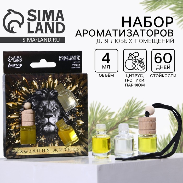 Ароматизаторы в машину новогодние «Хозяину жизни», цитрус, тропики, парфюм, набор 3 шт - Фото 1
