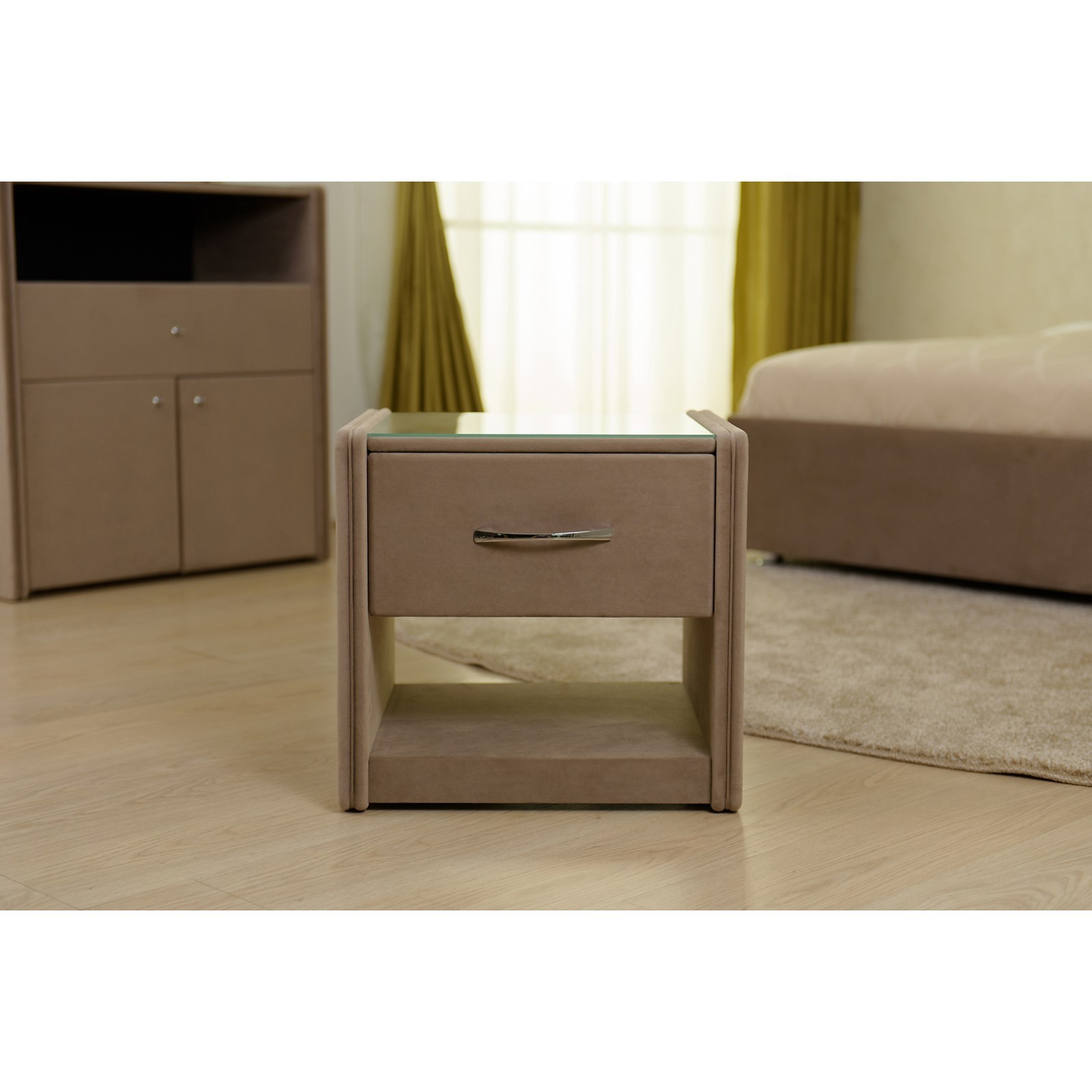 Тумба широкая «Алеро», 500×470×475 мм, ящик, стекло, премиум велюр ...