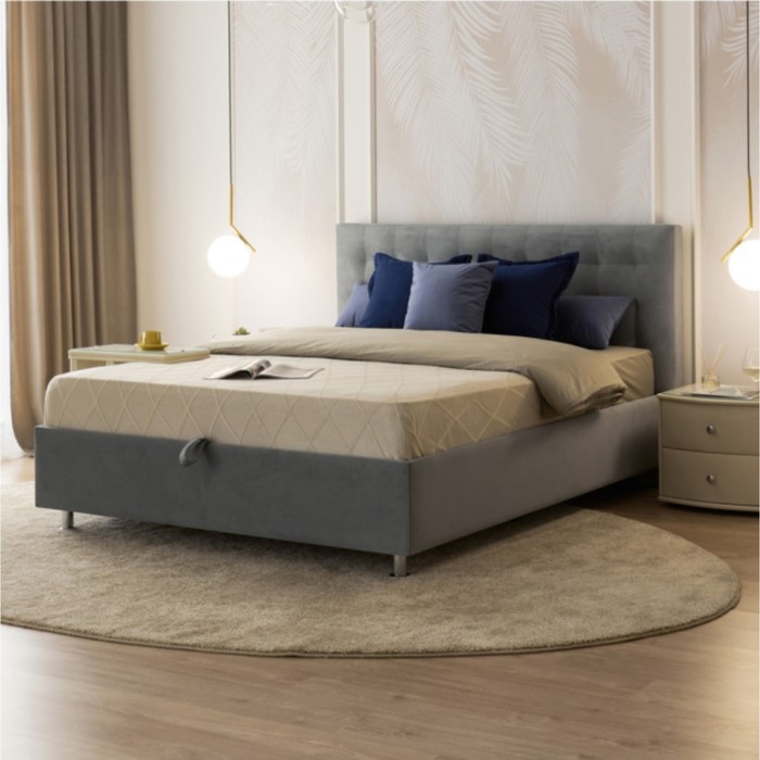Кровать «Ла Скала» без ПМ, 140×200 см, премиум велюр, цвет лондонский туман