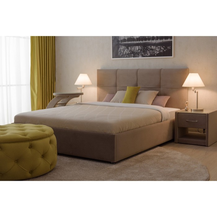 Кровать «Пантеон» с ПМ, 140×200 см, премиум велюр, цвет пески касабланки