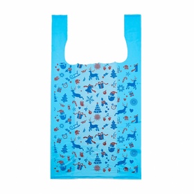 Пакет майка, полиэтиленовый новогодний «Подарки», голубой, 26?48 см, 12 мкм (комплект 100 шт)