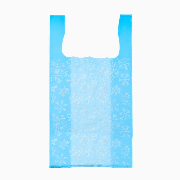 Пакет майка "Снежинки серебро", голубой, 26 х 48 см 12 мкм - Фото 1