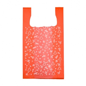 Пакет майка, полиэтиленовый новогодний «Ёлки на красном», 26?48 см 12 мкм (комплект 100 шт)