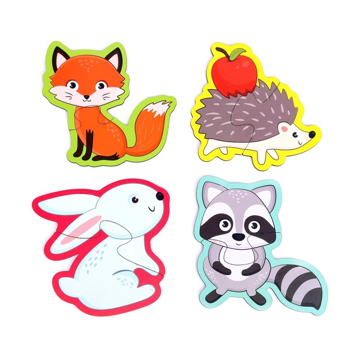 Пазлы-половинки 4 в 1 «Лесные зверята» - Фото 1